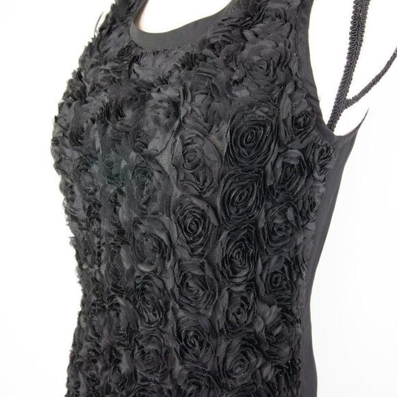 Black sleeveless floral mini dress‎ with 3D flowers design - Picture 11 of 14